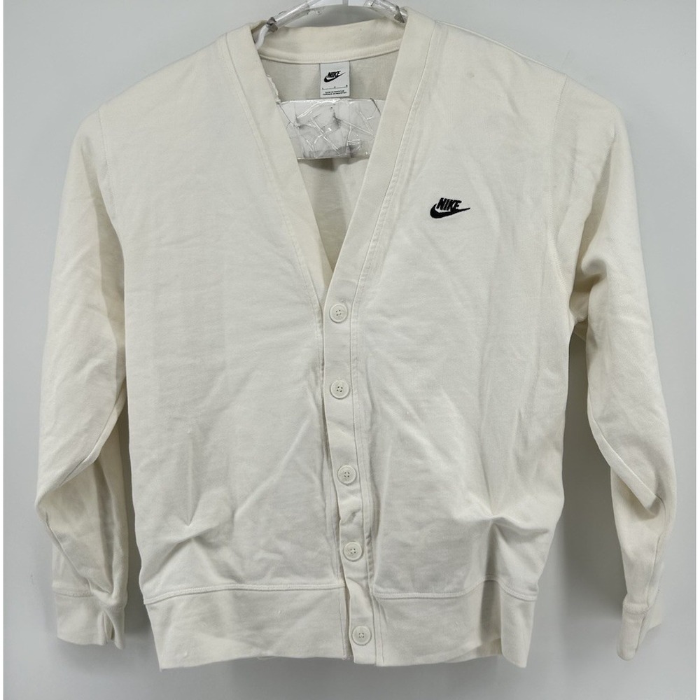 Nike White Button Front Long Sleeve Cardigan Cotton Sweater Men's Large